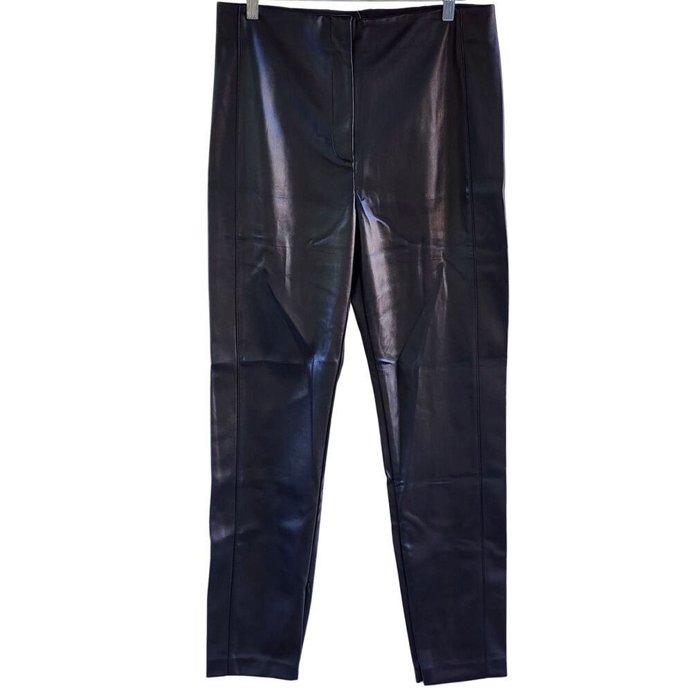 NWT Ann Taylor Vegan Leather Slim Pant Faux Leather Black Cropped Trousers Sz 14 - Picture 5 of 8